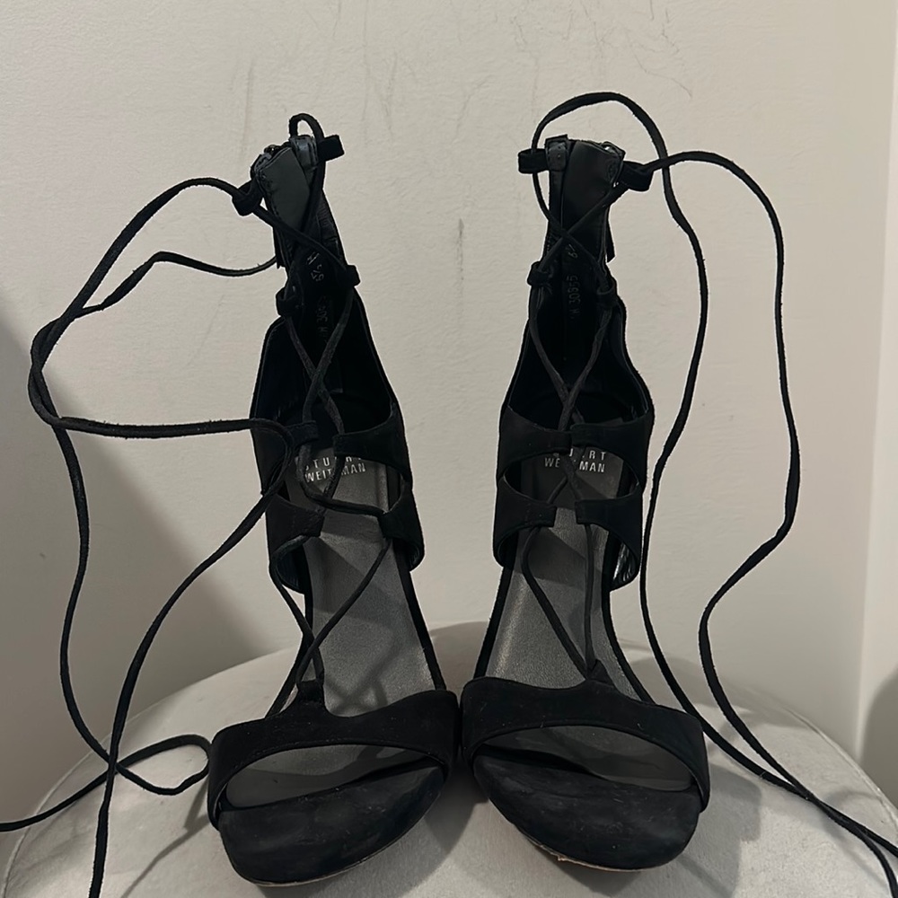 Stuart weitzman lace-up black heels / sandals (Leg Wrap Suede Sandals)